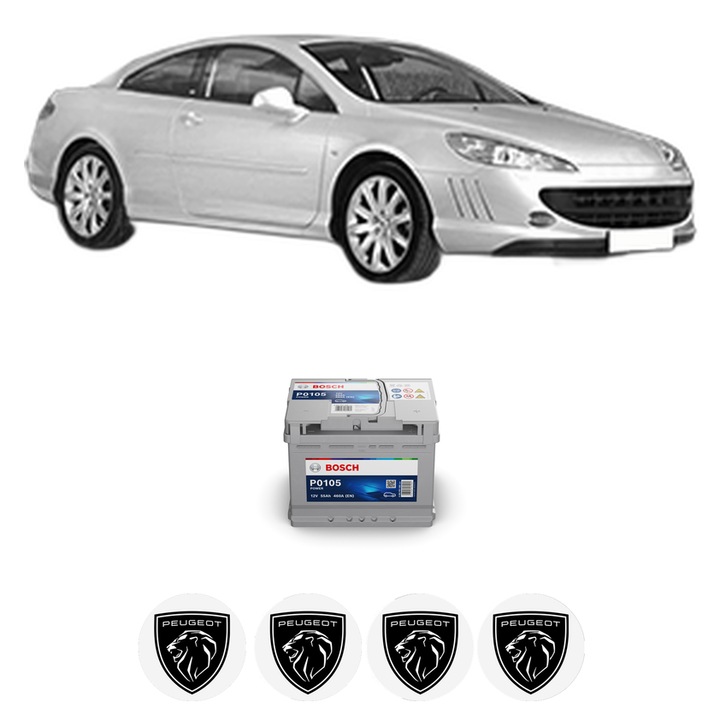 Baterie Acumulator 55 Ah 12 V 460 A PEUGEOT 407 Coupe (6C_) 2.2 16V din 2005 KW 120 CP 163 CMC 2230, auto, Bosch, 4x Stickere auto cu PEUGEOT
