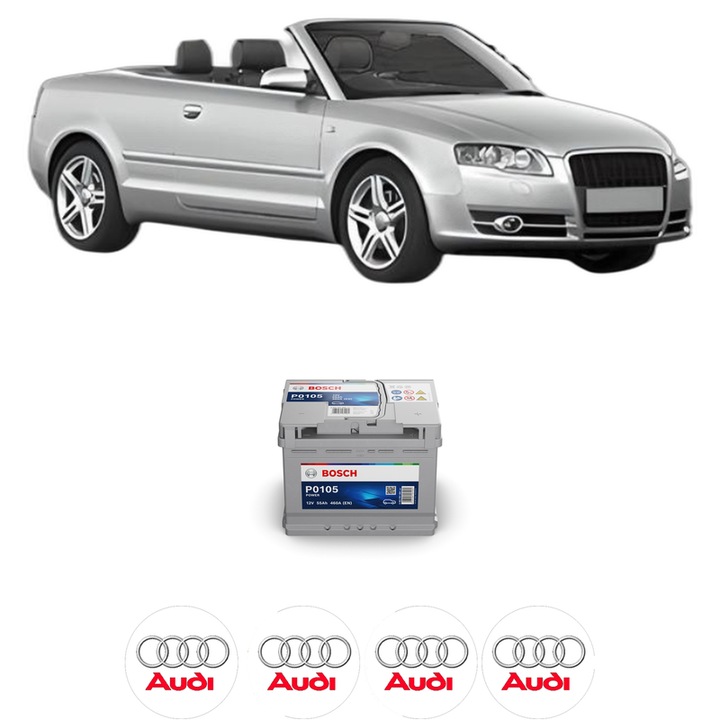 Baterie Acumulator 55 Ah 12 V 460 A AUDI A4 B6 Convertible (8H7) 1.8 T quattro din 2003-2005 KW 120 CP 163 CMC 1781, auto, Bosch, 4x Stickere auto cu AUDI