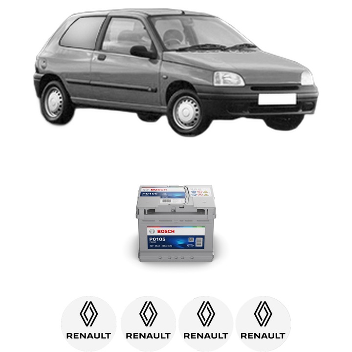 Baterie Acumulator 55 Ah 12 V 460 A RENAULT CLIO II Hatchback Van (SB0/1/2_) 1.9 D (SB0J) din 2000-2001 KW 48 CP 65 CMC 1870, auto, Bosch, 4x Stickere auto cu RENAULT