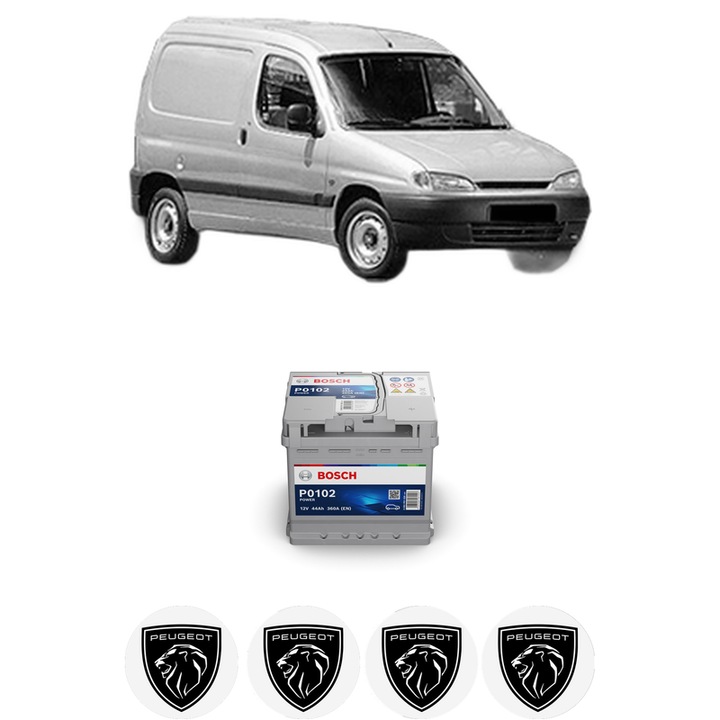 Baterie Acumulator 44 Ah 12 V 360 A PEUGEOT PARTNER Box Body/MPV (5_, G_) 1.4 CNG din 2003-2006 KW 55 CP 75 CMC 1360, auto, Bosch, 4x Stickere auto cu PEUGEOT