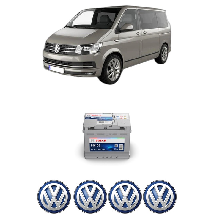 Baterie Acumulator 55 Ah 12 V 460 A Volkswagen TRANSPORTER T5 Bus (7HB, 7HJ, 7EB, 7EJ) 2.5 TDi din 2003-2009 KW 120 CP 163 CMC 2461, auto, Bosch, 4x Stickere auto cu Volkswagen