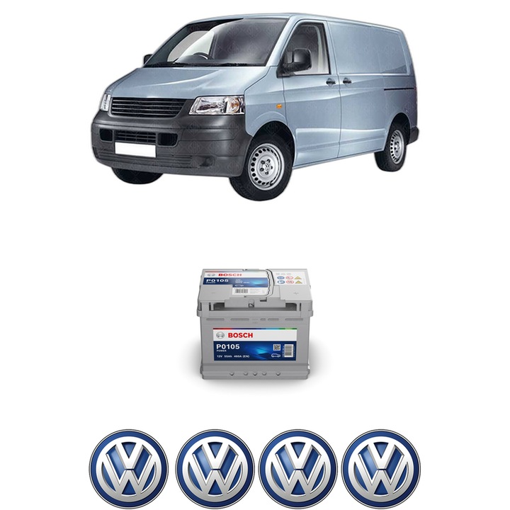 Baterie Acumulator 55 Ah 12 V 460 A Volkswagen TRANSPORTER T5 Van (7HA, 7HH, 7EA, 7EH) VR6 3.2 din 2004-2009 KW 173 CP 235 CMC 3189, auto, Bosch, 4x Stickere auto cu Volkswagen