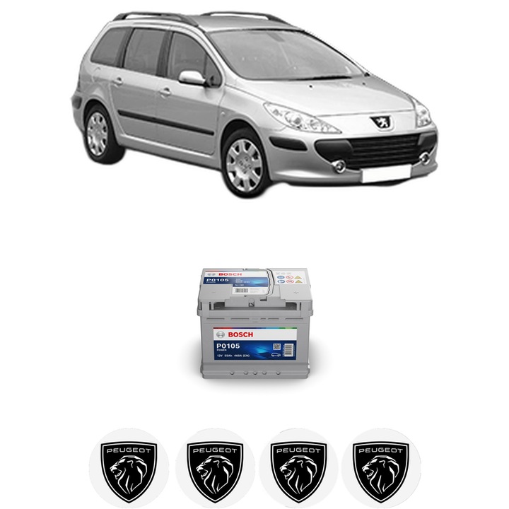 Baterie Acumulator 55 Ah 12 V 460 A PEUGEOT 307 Break (3E) 2 din 2002-2005 KW 100 CP 136 CMC 1997, auto, Bosch, 4x Stickere auto cu PEUGEOT