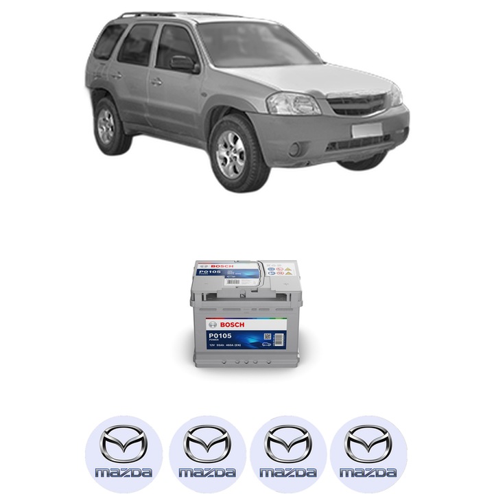 Baterie Acumulator 55 Ah 12 V 460 A MAZDA TRIBUTE (EP) 2.3 AWD (EP3W) din 2004-2008 KW 110 CP 150 CMC 2261, auto, Bosch, 4x Stickere auto cu MAZDA