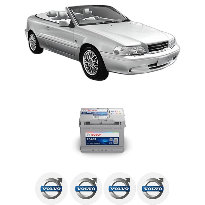 Baterie Acumulator 55 Ah 12 V 460 A VOLVO C70 I Convertible (873) 2.4 T din 2002-2005 KW 147 CP 200 CMC 2435, auto, Bosch, 4x Stickere auto cu VOLVO
