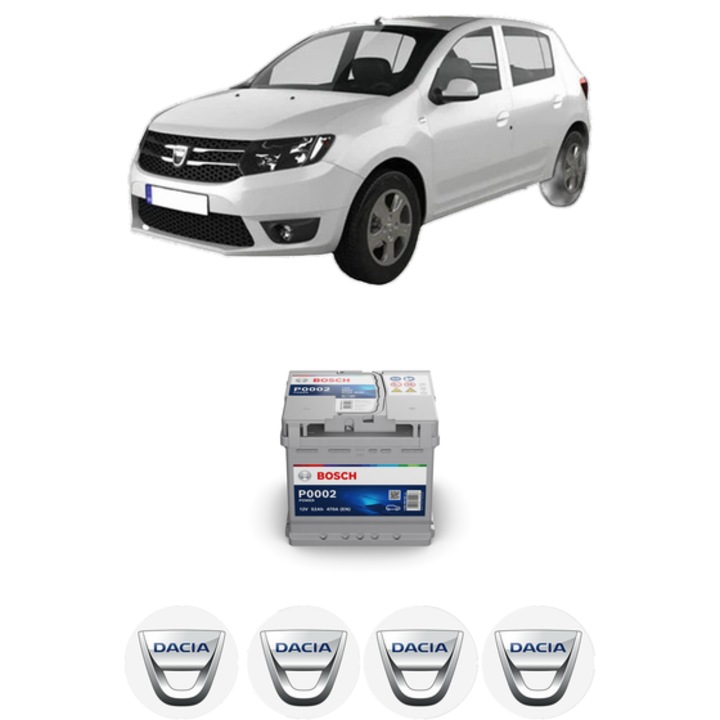 Baterie Acumulator 52 Ah 12 V 470 A DACIA SANDERO II 1.5 Blue dCi 95 (B8JL) din 2018 KW 70 CP 95 CMC 1461, auto, Bosch, 4x Stickere auto cu DACIA