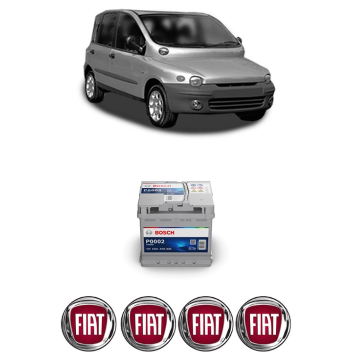 Baterie Acumulator 52 Ah 12 V 470 A FIAT MULTIPLA (186_) 1.6 16V (186AGB1A) din 2002-2010 KW 70 CP 95 CMC 1596, auto, Bosch, 4x Stickere auto cu FIAT