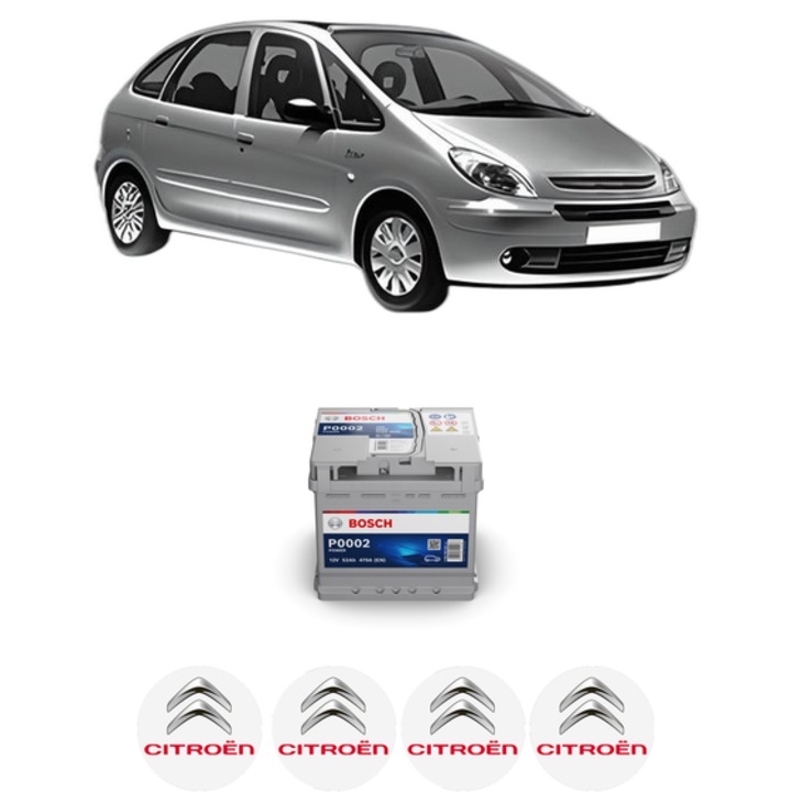 Baterie Acumulator 52 Ah 12 V 470 A CITROEN XSARA PICASSO (N68) 1.6 16V din 2005-2011 KW 80 CP 109 CMC 1587, auto, Bosch, 4x Stickere auto cu CITROEN
