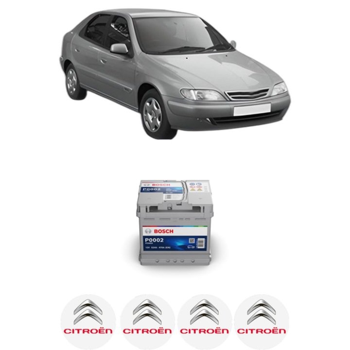 Baterie Acumulator 52 Ah 12 V 470 A CITROEN XSARA (N1) 1.6 16V din 2000-2005 KW 80 CP 109 CMC 1587, auto, Bosch, 4x Stickere auto cu CITROEN