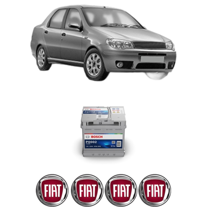 Baterie Acumulator 52 Ah 12 V 470 A FIAT SIENA (178_, 172_) / ALBEA 1.3 din 2001-2009 KW 59 CP 80 CMC 1242, auto, Bosch, 4x Stickere auto cu FIAT