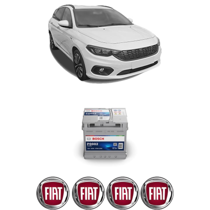Baterie Acumulator 52 Ah 12 V 470 A FIAT TIPO Estate (356_, 357_) 1.4 (356WXA1B) din 2016-2020 KW 70 CP 95 CMC 1368, auto, Bosch, 4x Stickere auto cu FIAT