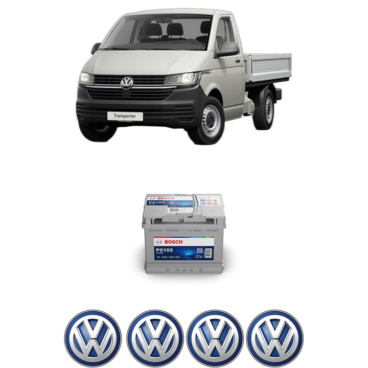 Baterie Acumulator 55 Ah 12 V 460 A Volkswagen TRANSPORTER T5 Platform/Chassis (7JD, 7JE, 7JL, 7JY, 7JZ, 7F 2.0 CNG din 2003-2011 KW 85 CP 115 CMC 1984, auto, Bosch, 4x Stickere auto cu Volkswagen