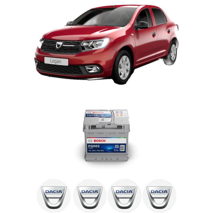 Baterie Acumulator 52 Ah 12 V 470 A DACIA LOGAN II 1.5 dCi din 2012 KW 66 CP 90 CMC 1461, auto, Bosch, 4x Stickere auto cu DACIA