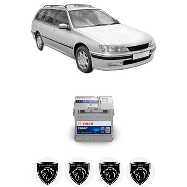 Baterie Acumulator 52 Ah 12 V 470 A PEUGEOT 406 Break (8E/F) 2.2 din 2000-2004 KW 116 CP 158 CMC 2230, auto, Bosch, 4x Stickere auto cu PEUGEOT