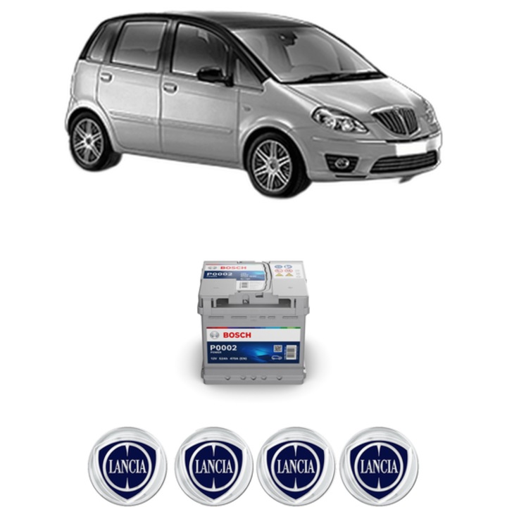 Baterie Acumulator 52 Ah 12 V 470 A LANCIA MUSA (350_) 1.3 D Multijet (350.AXM11, 350.AXM1A, 350.AXI1A) din 2009-2012 KW 70 CP 95 CMC 1248, auto, Bosch, 4x Stickere auto cu LANCIA