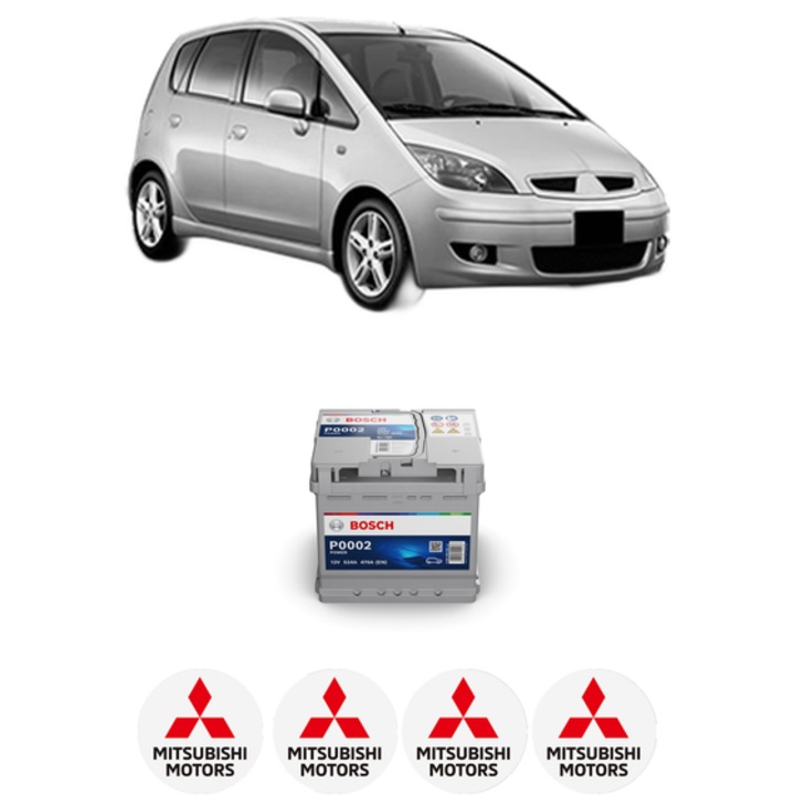Baterie Acumulator 52 Ah 12 V 470 A MITSUBISHI COLT VI (Z3_A, Z2_A) 1.5 (Z23A) din 2004-2012 KW 80 CP 109 CMC 1499, auto, Bosch, 4x Stickere auto cu MITSUBISHI