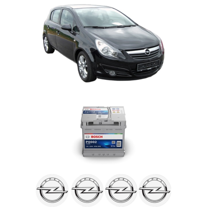 Baterie Acumulator 52 Ah 12 V 470 A OPEL CORSA D (S07) 1.2 LPG (L08, L68) din 2006-2014 KW 59 CP 80 CMC 1229, auto, Bosch, 4x Stickere auto cu OPEL