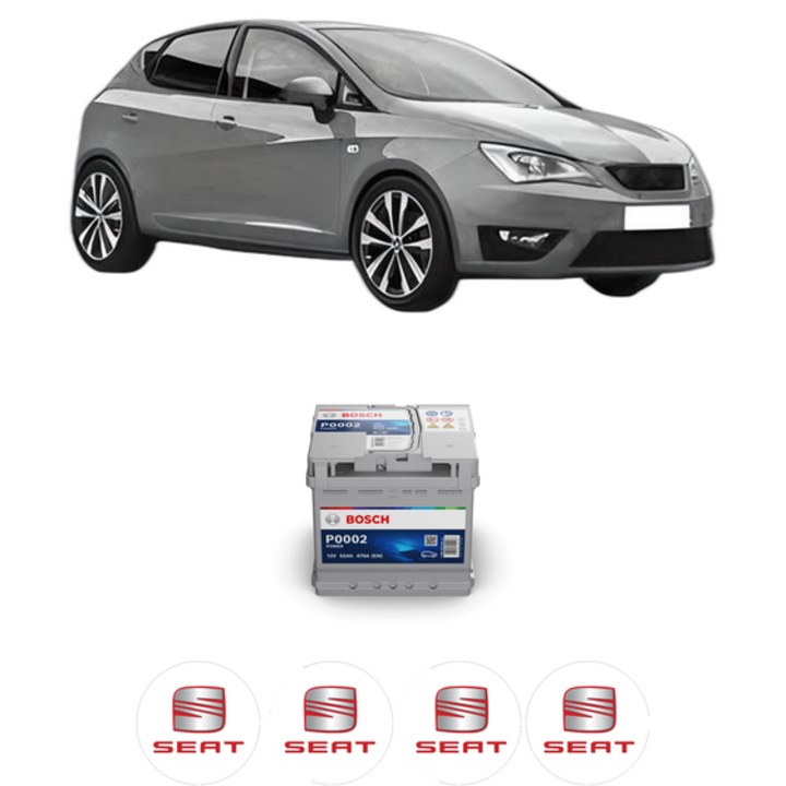 Baterie Acumulator 52 Ah 12 V 470 A SEAT IBIZA V (KJ1, KJG) 1 din 2017 KW 55 CP 75 CMC 999, auto, Bosch, 4x Stickere auto cu SEAT