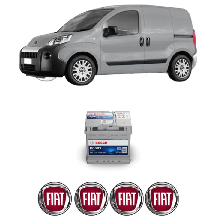 Baterie Acumulator 52 Ah 12 V 470 A FIAT FIORINO Box Body/MPV (225_) 1.3 D Multijet din 2015 KW 59 CP 80 CMC 1248, auto, Bosch, 4x Stickere auto cu FIAT