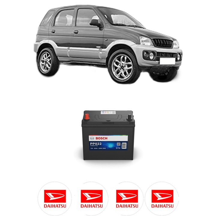Baterie Acumulator 45 Ah 12 V 330 A DAIHATSU TERIOS (J1_) 1.3 4WD (J102) din 2000-2005 KW 63 CP 86 CMC 1298, auto, Bosch, 4x Stickere auto cu DAIHATSU