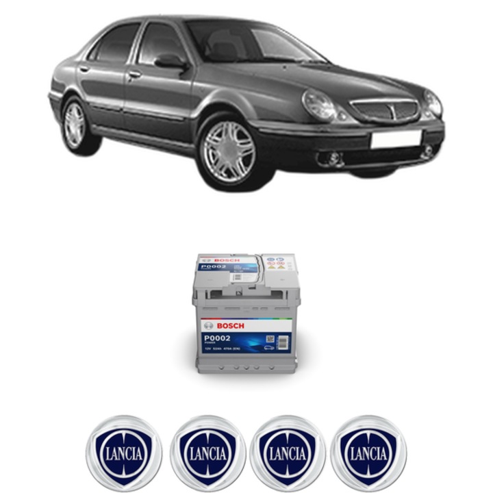 Baterie Acumulator 52 Ah 12 V 470 A LANCIA LYBRA (839_) 2.0 20V (839AXH1A) din 2000-2005 KW 110 CP 150 CMC 1998, auto, Bosch, 4x Stickere auto cu LANCIA