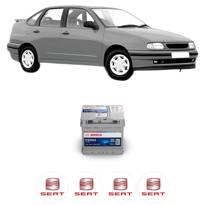 Baterie Acumulator 52 Ah 12 V 470 A SEAT CORDOBA (6K1, 6K2) 1.4 16V din 2000-2002 KW 55 CP 75 CMC 1390, auto, Bosch, 4x Stickere auto cu SEAT