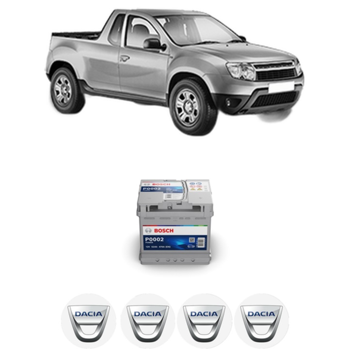 Baterie Acumulator 52 Ah 12 V 470 A DACIA LOGAN Pickup (US_) 1.6 MPI 85 din 2010 KW 62 CP 84 CMC 1598, auto, Bosch, 4x Stickere auto cu DACIA