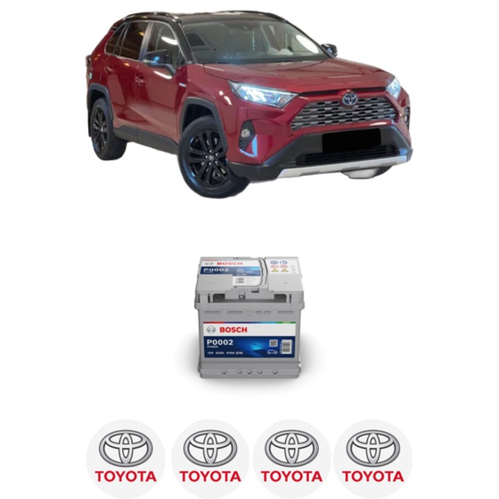Baterie Acumulator 52 Ah 12 V 470 A TOYOTA RAV 4 V (_A5_, _H5_) 2.5 Hybrid (AXAH52) din 2018 KW 160 CP 218 CMC 2487, auto, Bosch, 4x Stickere auto cu TOYOTA