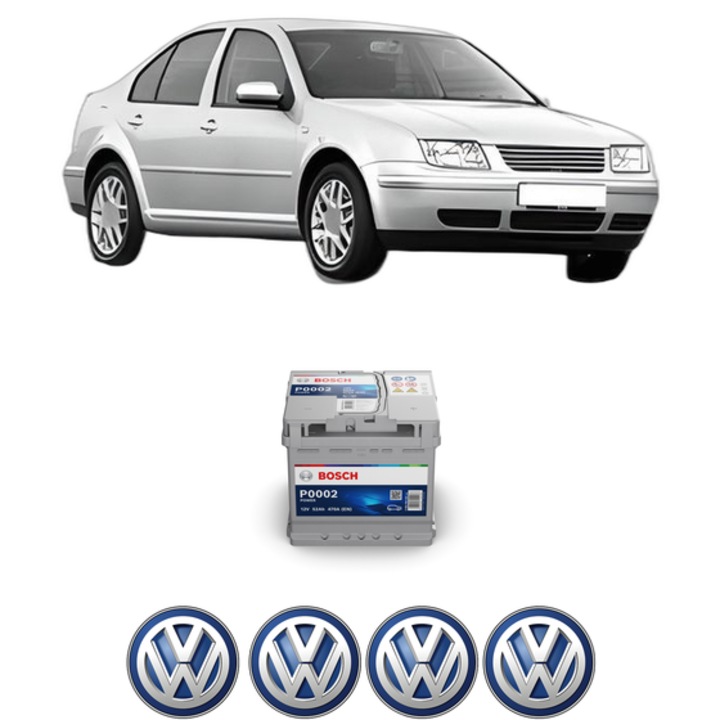 Baterie Acumulator 52 Ah 12 V 470 A Volkswagen BORA I (1J2) 1.4 16V din 2000-2005 KW 55 CP 75 CMC 1390, auto, Bosch, 4x Stickere auto cu Volkswagen
