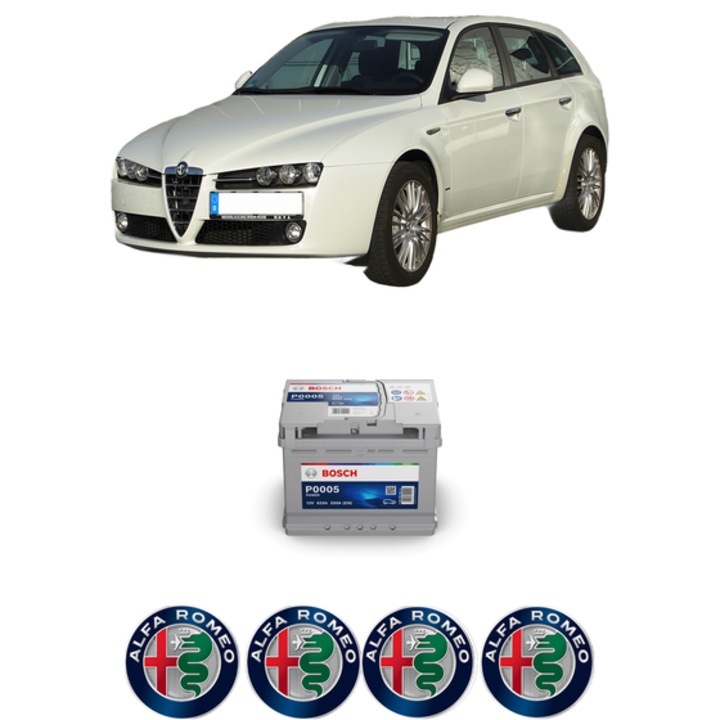 Baterie Acumulator 62 Ah 12 V 550 A ALFA ROMEO 159 Sportwagon (939_) 1.9 JTDM 16V (939BXC1B) din 2006-2011 KW 100 CP 136 CMC 1910, auto, Bosch, 4x Stickere auto cu ALFA ROMEO