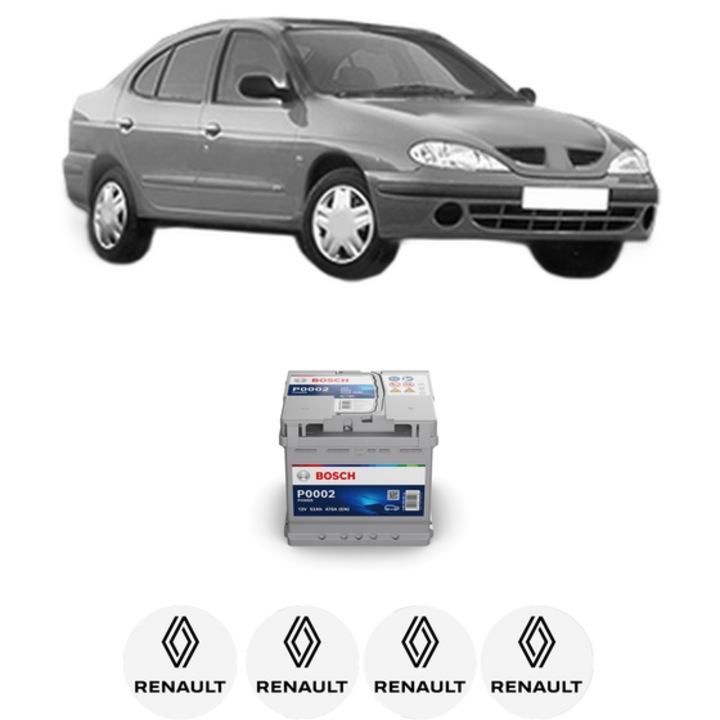 Baterie Acumulator 52 Ah 12 V 470 A RENAULT MEGANE I Classic (LA0/1_) 1.8 16V (LA06, LA12, LA1A, LA1M, LA1R) din 2001-2003 KW 85 CP 115 CMC 1783, auto, Bosch, 4x Stickere auto cu RENAULT