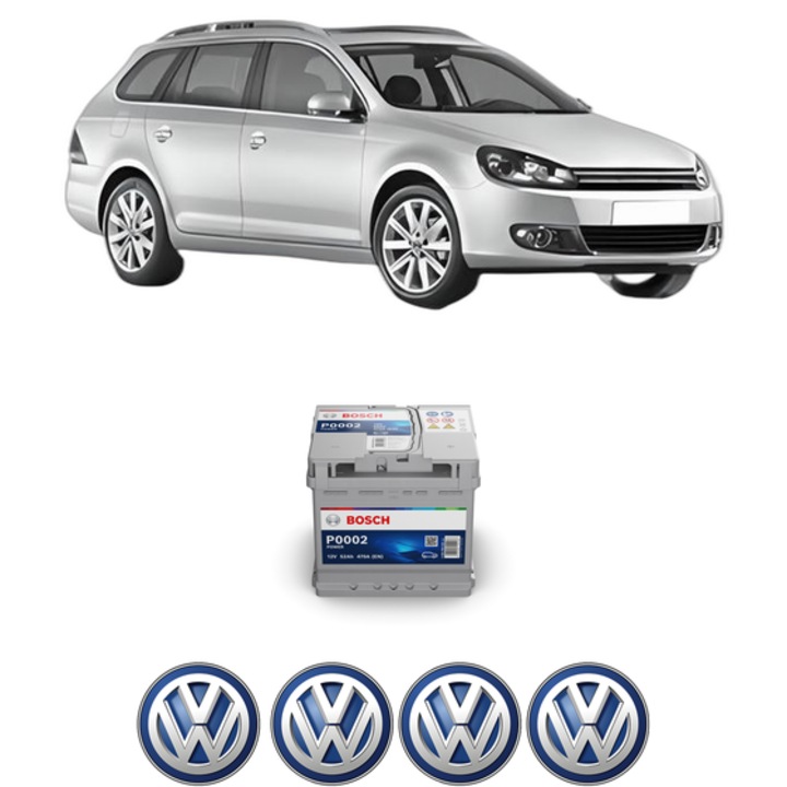 Baterie Acumulator 52 Ah 12 V 470 A Volkswagen GOLF VI Variant (AJ5) 1.4 din 2009-2013 KW 59 CP 80 CMC 1390, auto, Bosch, 4x Stickere auto cu Volkswagen