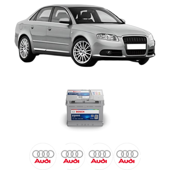 Baterie Acumulator 62 Ah 12 V 550 A AUDI A4 B7 (8EC) 1.8 T quattro din 2004-2008 KW 120 CP 163 CMC 1781, auto, Bosch, 4x Stickere auto cu AUDI
