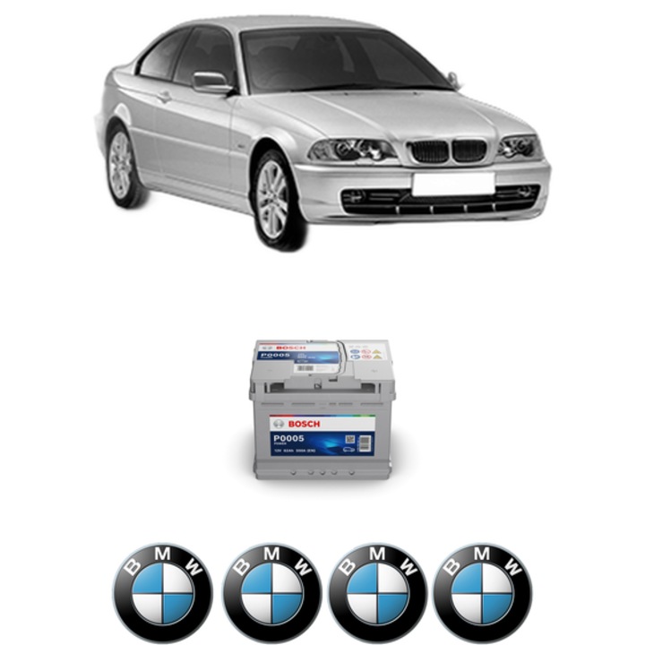 Baterie Acumulator 62 Ah 12 V 550 A BMW Seria 3 (E46) 316 i din 2000-2005 KW 77 CP 105 CMC 1596, auto, Bosch, 4x Stickere auto cu BMW