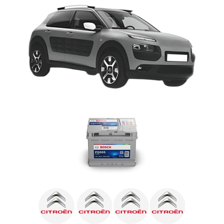 Baterie Acumulator 62 Ah 12 V 550 A CITROEN C4 CACTUS 1.6 HDi 90 din 2014 KW 68 CP 92 CMC 1560, auto, Bosch, 4x Stickere auto cu CITROEN