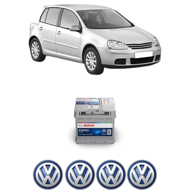 Baterie Acumulator 52 Ah 12 V 470 A Volkswagen GOLF V (1K1) 1.4 16V din 2003-2006 KW 55 CP 75 CMC 1390, auto, Bosch, 4x Stickere auto cu Volkswagen