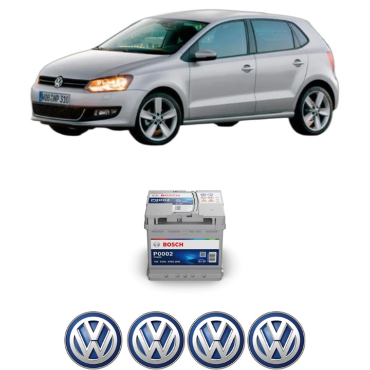 Baterie Acumulator 52 Ah 12 V 470 A Volkswagen POLO Van V (6R1, 6C1) 1.2 TDi BlueMotion din 2009-2014 KW 55 CP 75 CMC 1199, auto, Bosch, 4x Stickere auto cu Volkswagen