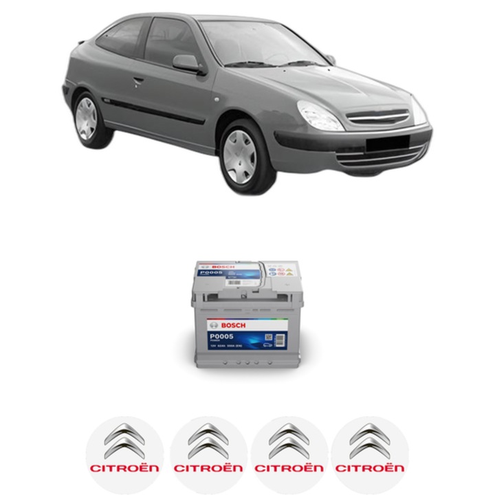 Baterie Acumulator 62 Ah 12 V 550 A CITROEN XSARA Coupe (N0) 2.0 16V din 2000-2005 KW 100 CP 136 CMC 1997, auto, Bosch, 4x Stickere auto cu CITROEN