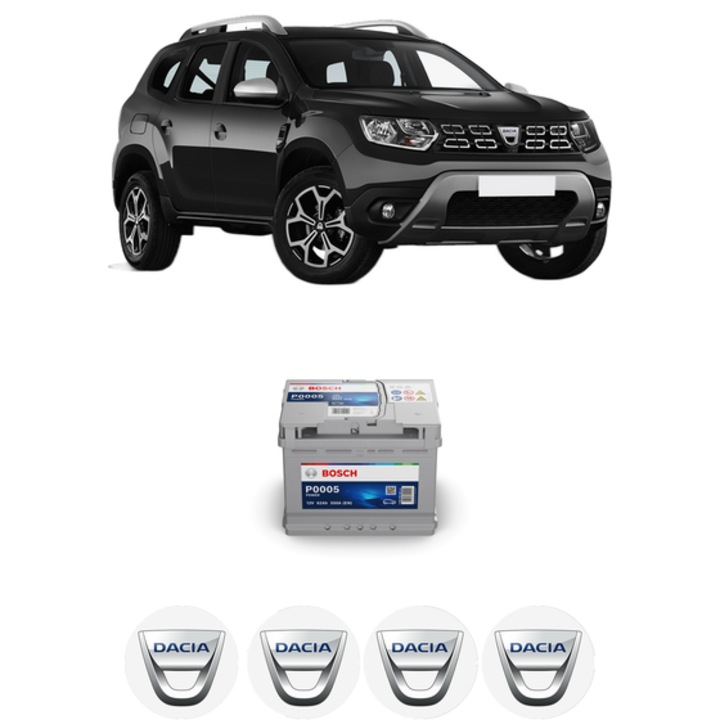 Baterie Acumulator 62 Ah 12 V 550 A DACIA DUSTER (HM_) 1.5 dCi 90 (HMAA) din 2017 KW 66 CP 90 CMC 1461, auto, Bosch, 4x Stickere auto cu DACIA