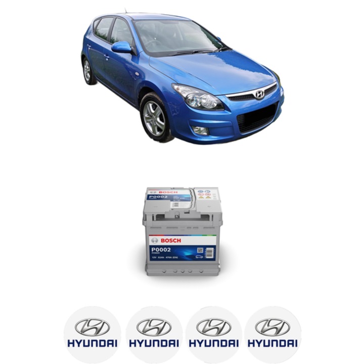 Baterie Acumulator 52 Ah 12 V 470 A HYUNDAI i30 (FD) 1.4 din 2007-2011 KW 80 CP 109 CMC 1396, auto, Bosch, 4x Stickere auto cu HYUNDAI