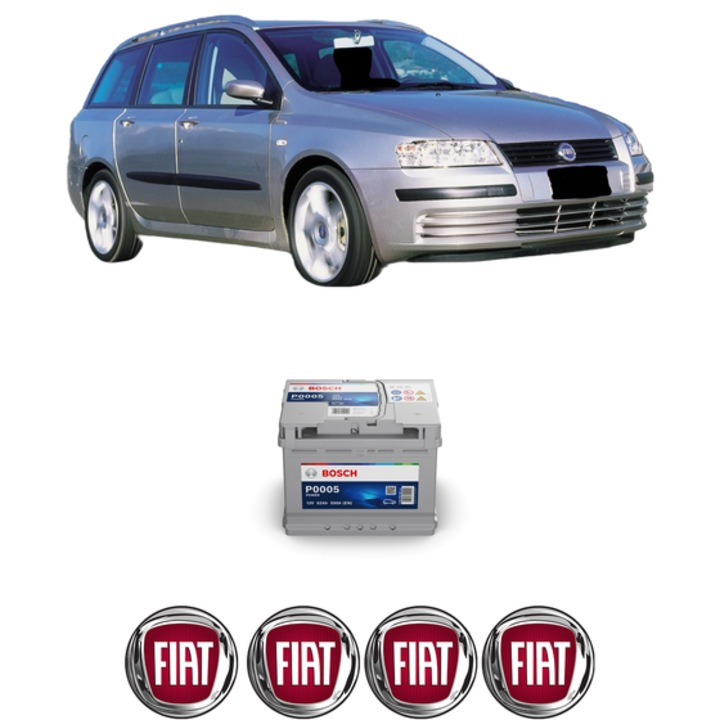 Baterie Acumulator 62 Ah 12 V 550 A FIAT STILO (192_) 1.9 JTD din 2003-2006 KW 93 CP 126 CMC 1910, auto, Bosch, 4x Stickere auto cu FIAT