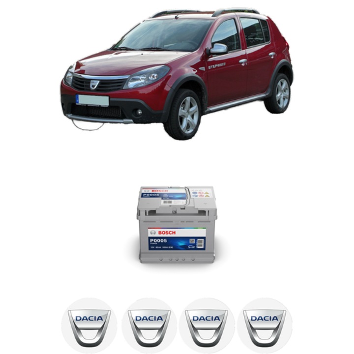 Baterie Acumulator 62 Ah 12 V 550 A DACIA SANDERO 1.5 dCi din 2008 KW 50 CP 68 CMC 1461, auto, Bosch, 4x Stickere auto cu DACIA