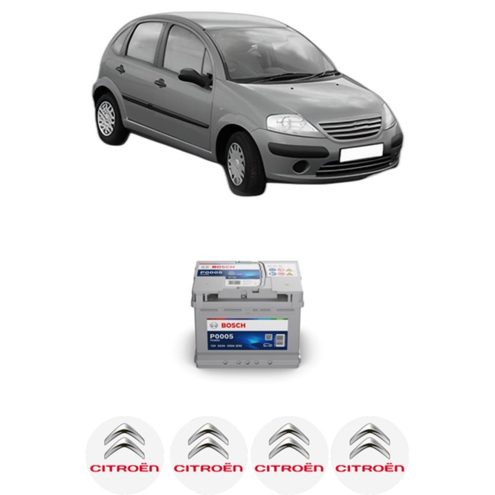 Baterie Acumulator 62 Ah 12 V 550 A CITROEN C3 I (FC_, FN_) 1.4 HDi din 2005-2009 KW 55 CP 75 CMC 1398, auto, Bosch, 4x Stickere auto cu CITROEN