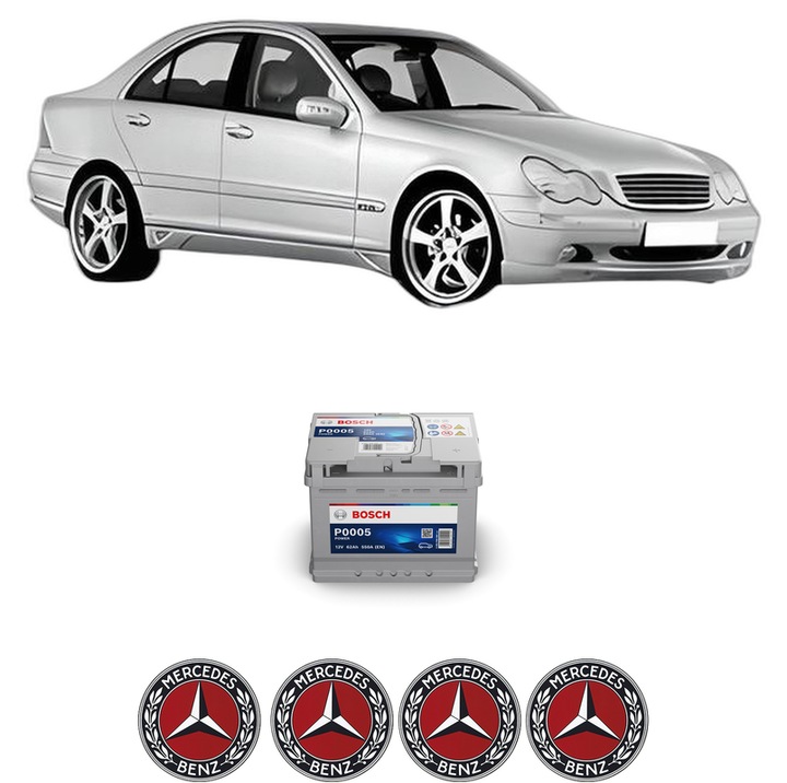 Baterie Acumulator 62 Ah 12 V 550 A MERCEDES-BENZ C-CLASS (W203) C 240 (203.061) din 2000-2007 KW 125 CP 170 CMC 2597, auto, Bosch, 4x Stickere auto cu MERCEDES-BENZ
