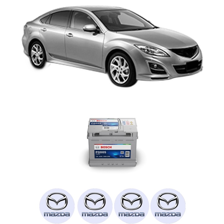 Baterie Acumulator 62 Ah 12 V 550 A MAZDA 6 Saloon (GH) 2.0 MZR (GHEFP, GH10F) din 2007-2012 KW 108 CP 147 CMC 1999, auto, Bosch, 4x Stickere auto cu MAZDA