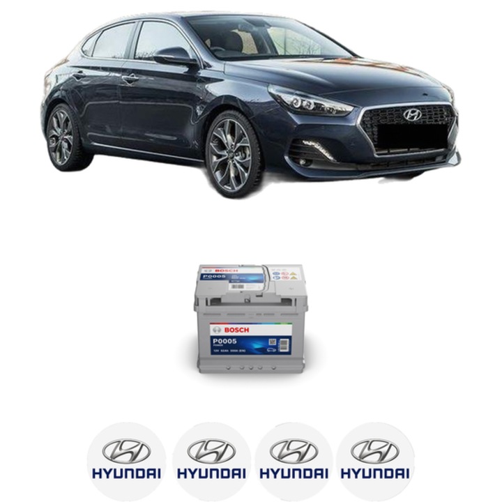 Baterie Acumulator 62 Ah 12 V 550 A HYUNDAI i30 FASTBACK (PDE, PDEN) 1.6 CRDi hybrid 48V din 2020 KW 100 CP 136 CMC 1598, auto, Bosch, 4x Stickere auto cu HYUNDAI