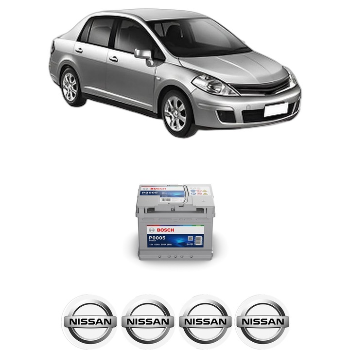 Baterie Acumulator 62 Ah 12 V 550 A NISSAN TIIDA Saloon (SC11) 1.5 dCi din 2007-2012 KW 76 CP 103 CMC 1461, auto, Bosch, 4x Stickere auto cu NISSAN