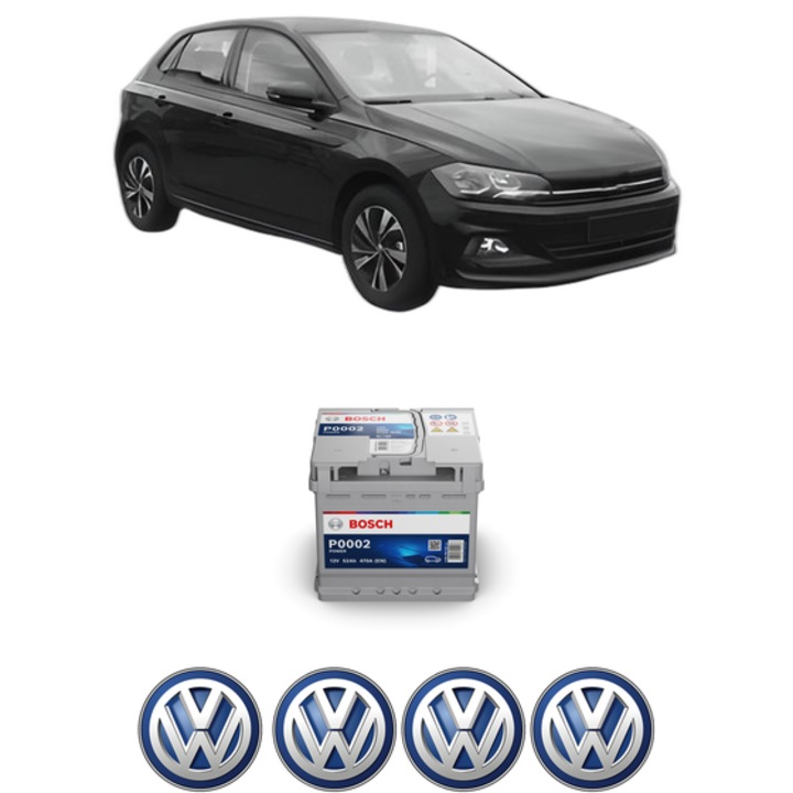 Baterie Acumulator 52 Ah 12 V 470 A Volkswagen POLO VI (AW1, BZ1, AE1) 1.0 TSI din 2017 KW 70 CP 95 CMC 999, auto, Bosch, 4x Stickere auto cu Volkswagen