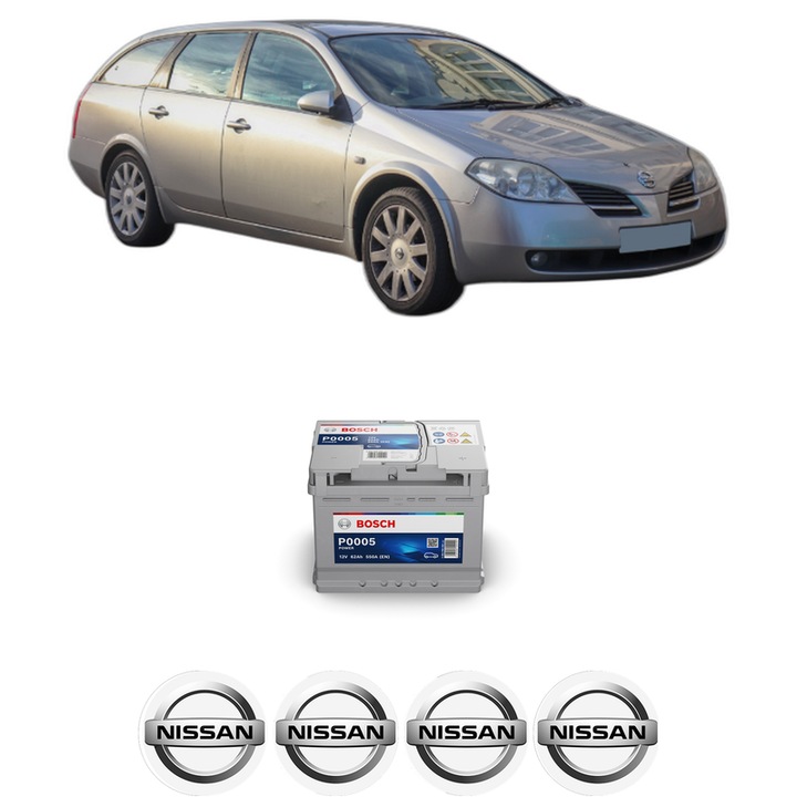 Baterie Acumulator 62 Ah 12 V 550 A NISSAN PRIMERA Hatchback (P12) 1.8 din 2002-2008 KW 85 CP 115 CMC 1769, auto, Bosch, 4x Stickere auto cu NISSAN