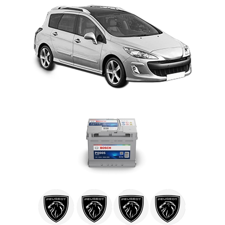 Baterie Acumulator 62 Ah 12 V 550 A PEUGEOT 308 SW I (4E_, 4H_) 1.6 HDi din 2007-2014 KW 80 CP 109 CMC 1560, auto, Bosch, 4x Stickere auto cu PEUGEOT